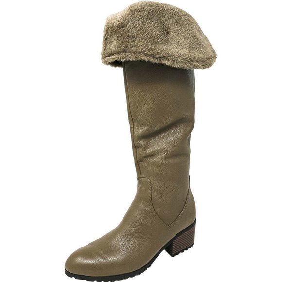 Halston Leather Over the Knee Women's in/out Faux Fur Zip Boots, Donna Taupe 6M - Picture 1 of 7